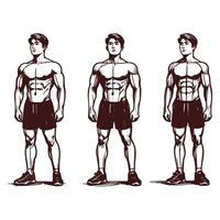 Bodybuilder Showing a Range of Gym Exercises and Poses vector