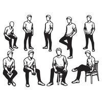 Sketches of Man in Seated Poses- Artistic Study vector