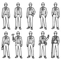 Dynamic Sketches of Man in Construction Poses vector
