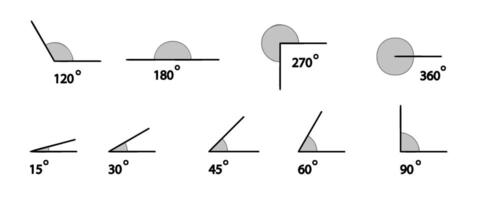 Different degrees angles set. Geometric mathematical degree angle isolated. vector