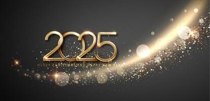 2025 Happy New and Yea Merry Christmas Abstract shiny color gold wave design element radiating elegance and celebration. vector