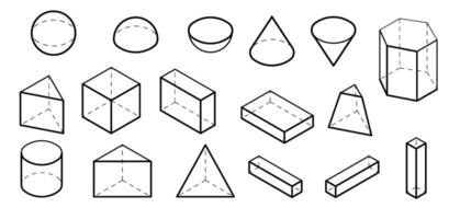 Isometric Basic geometric shapes. Black simple Volumetric figure with invisible shape lines. vector