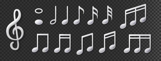 White music notes collection isolated. 3d realistic icon collection vector