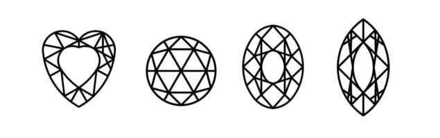 Isolated gemstones set. Outline collection of diamond thin line design elements. Precious gem stones set of forms. Gemstone faceting template vector