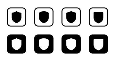 Shield guard, security icon set on black square vector
