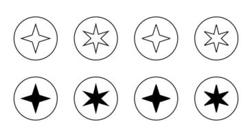 Twinkle star icon set on circle line. Sparkle stars sign symbol vector