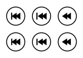 Rewind icon set on circle line. Backtrack symbol of media player elements vector