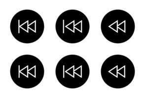 Rewind line icon on black circle. Back track sign symbol of media player elements vector