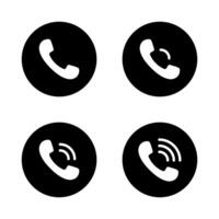 Phone call icon on black circle. Ringing handset sign symbol vector