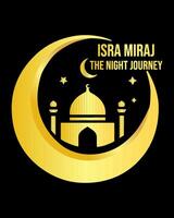 Isra Mi'raj Mosque Night Journey and moon Gold Color Template vector