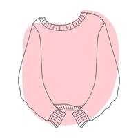 Outline stylized sweater with long sleeve and abstract spot in trendy soft green. Ugly Sweater Day. Isolated illustration Web promo backdrop, cards posters, banner, label, price tag or leaflets vector