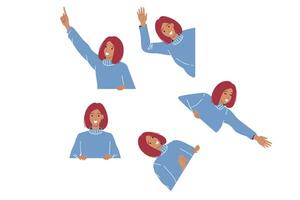 Woman with white banner or space for your advertisement waves hand in greeting or points finger vector