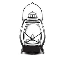 Kerosene lantern in hand drawn doodle style. Tourist lamp illustration in linear drawing style for adventure or camping on isolated background. Etching of luggage for tourism trip or hiking. vector