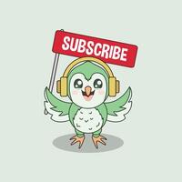 Friendly Owl Mascot Displaying Subscribe Flag for Your Channel vector