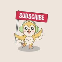 Charming Owl Mascot with Subscribe Banner for Your Channel vector