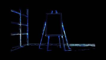 Neon frame effect, Easel Indicates a workspace for artists on black background video