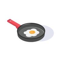 Fried Egg, frying pan isometric in modern style vector