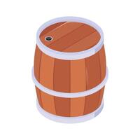 An isometric icon of wine cask, wooden barrel design vector