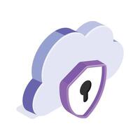 Secure cloud, cloud protection, cloud security isometric icon design vector
