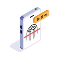 Smartphone with biometric scan for secure access and authentication vector