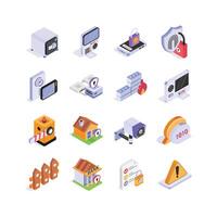 Pack of security and protection isometric icons in modern style vector