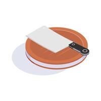 Chopping board with cleaver in modern isometric style vector