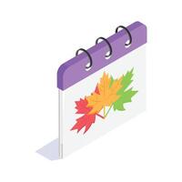 Maple leaves on calendar, concept icon of autumn calendar in modern style vector