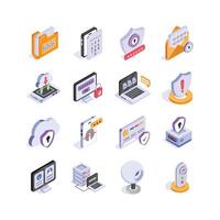 Collection of security and protection isometric icons vector