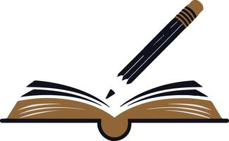 A logo with a pencil and a book vector