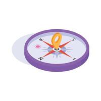 Compass showing cardinal directions with a navigation pin vector