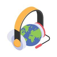 A globe wearing a headset, symbolizing global customer support or service vector