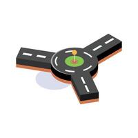 Three way road roundabout with directional navigation indicators vector