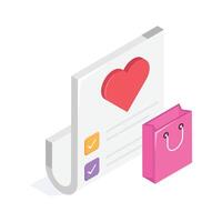 A receipt with a heart and shopping bag representing a wishlist vector