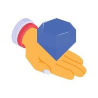 Hand holding diamond, isometric icon of premium service in modern style vector