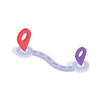 Map displaying a route with two location pins vector