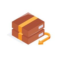 A closed box with an arrow indicating returns or exchanges isometric vector