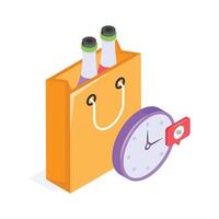 Shopping bag with timer concept icon of limited time offer in modern style vector