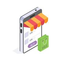 Smartphone with a storefront, representing a mobile shopping app vector