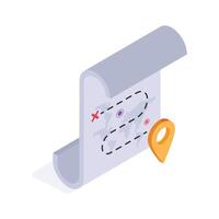 Map scroll with a location pin marking a specific place vector
