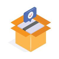 Cardboard with tick mark concept icon of order fulfillment, package delivered design vector