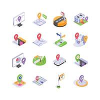 Collection of maps and location isometric icon in modern style, ready for premium use vector
