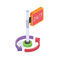 A flag and a 24,7 sign representing round the clock service availability vector