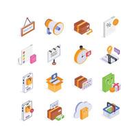 Pack of shopping and ecommerce isometric icons in modern style vector