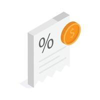 An isometric icon of discount receipt in modern design style vector