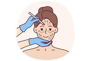 Cosmetic procedure for woman who wants to eliminate wrinkles or lifting problem areas vector