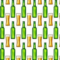 Seamless pattern colorful illustration of beer mug and glass bottle. Beer mug with foam. designs for use in banner,poster,card,invitation. Oktoberfest vector