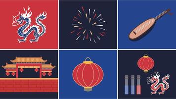 Chinese new year symbols set of four elements vector