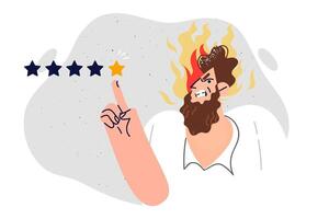 Bad review from angry man giving one star because of poor user experience when using service vector