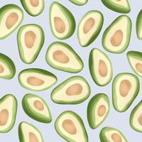 Seamless pattern with hand drawn avocado slice on blue background. vector