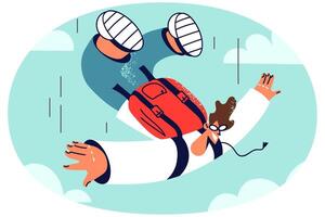 Happy man jump with parachute in sky vector